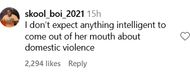 A user disapproves of Tia's message (image via @skool_boi_2021 on Instagram)